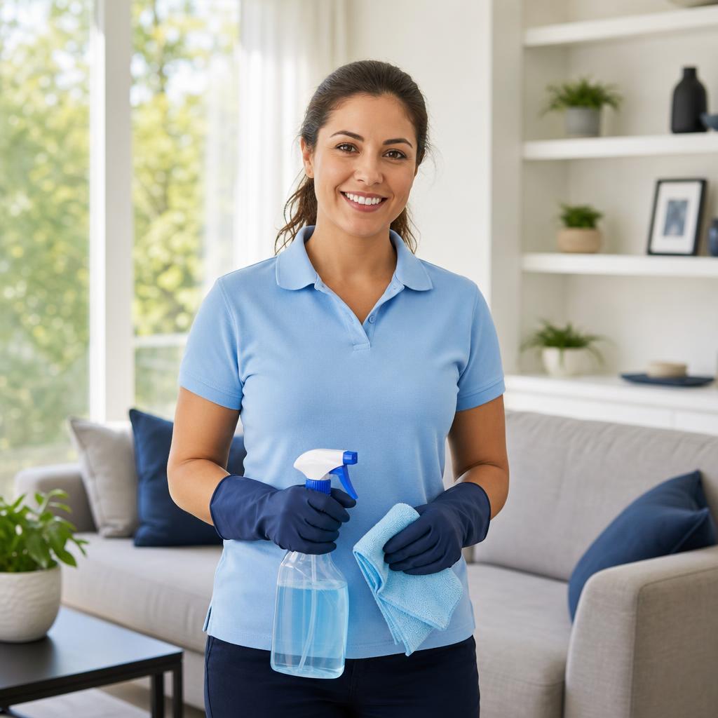 Friendly professional cleaner ready to serve clients